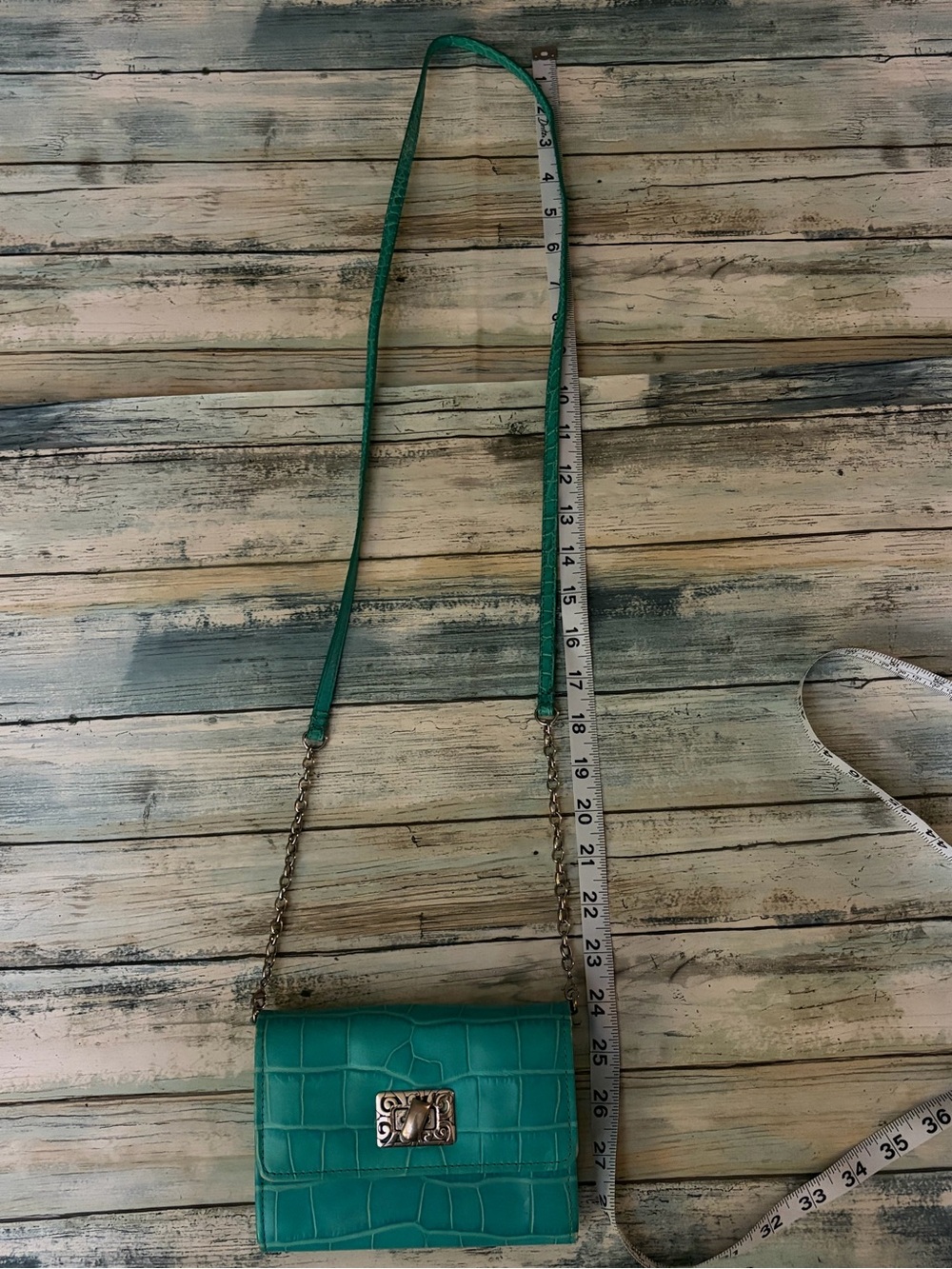 Brighton Turquoise Croc-Embossed Crossbody with Silver-Tone Turn Lock - Picture 8 of 8